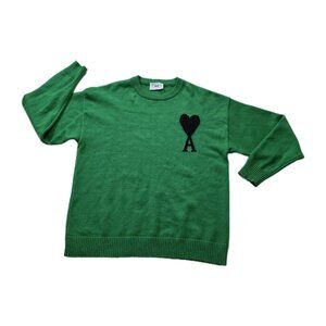 AMI Paris Alexandre Mattiussi Sweater Mens L Green Ami de Coeur Black Heart LS